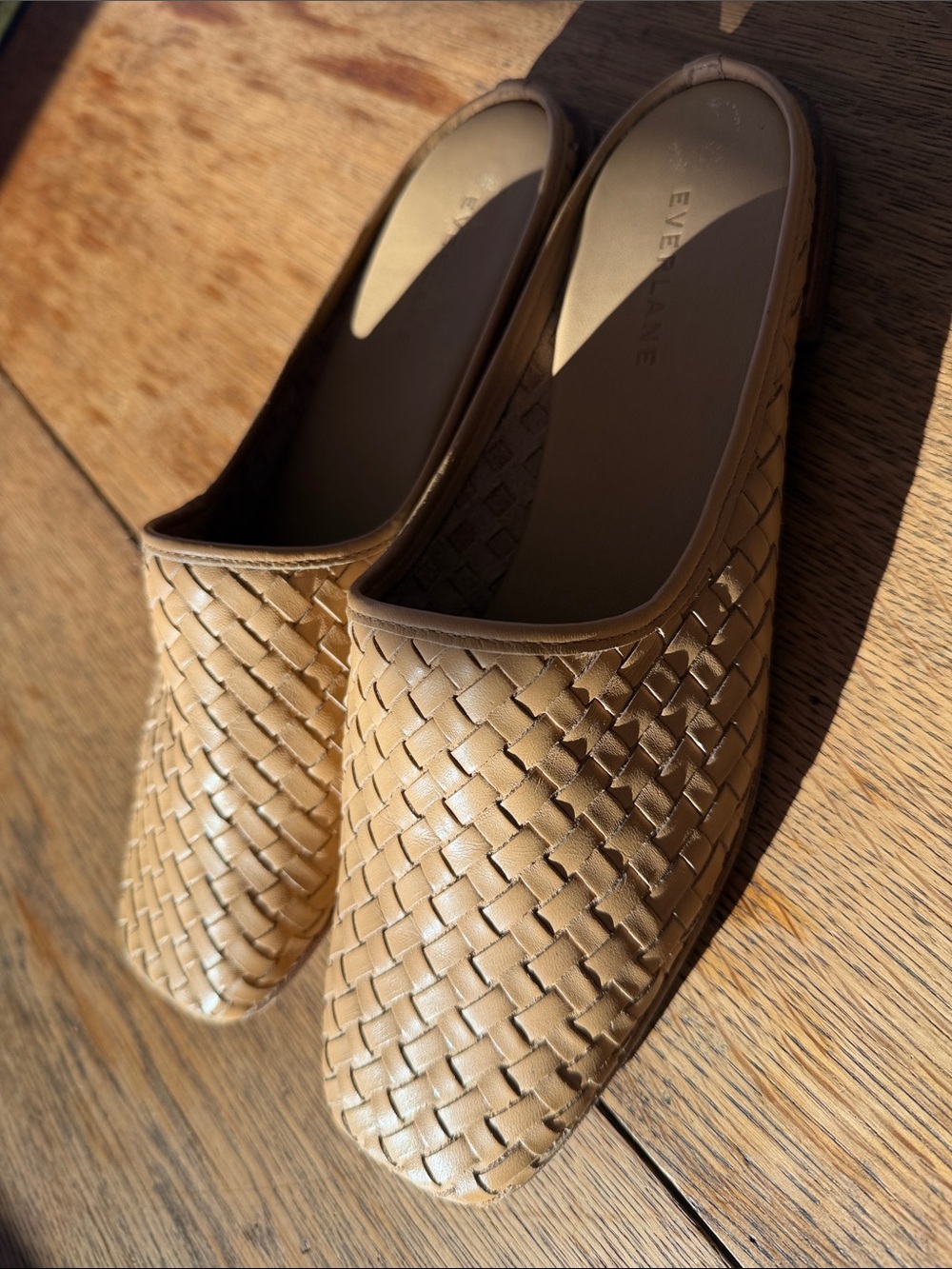 Everlane Leather Beige Woven Slip-On Mule